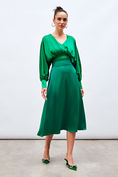 Sateen Fustă din satin lungime midi - Smarald