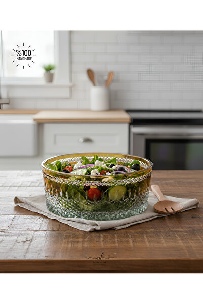 AKDEN STORE وعاء زجاجي ملون للديكور الكريستالي / وعاء تقديم أدوات المائدة / وعاء سلطة