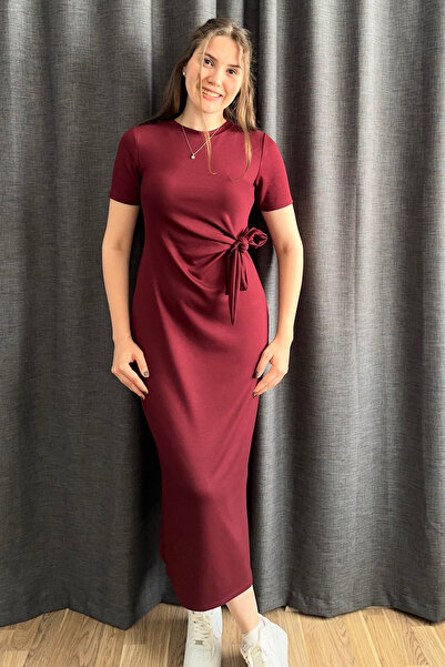 Sorridi Yandan Bağlamalı Yanı Yırtmaçlı Modal Kumaş Elbise