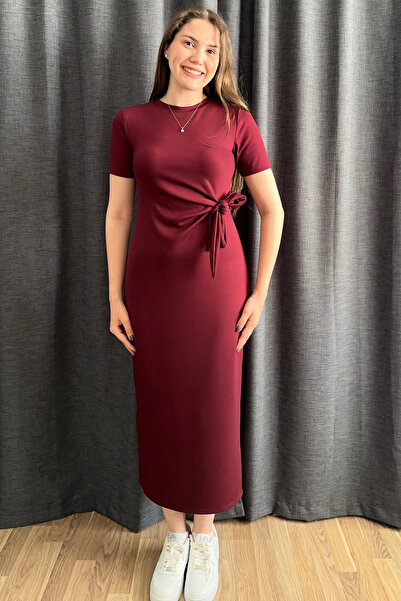 Sorridi Yandan Bağlamalı Yanı Yırtmaçlı Modal Kumaş Elbise