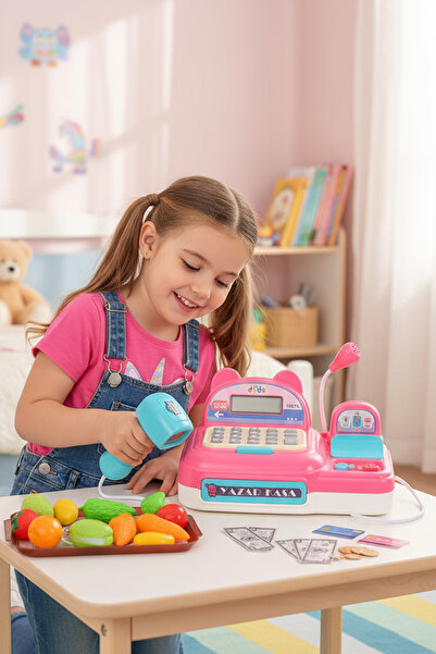 hak-iş oyuncak Pilli Mikrofonlu Oyuncak Yazar Kasa Seti – Sebze Meyveli, Kart...