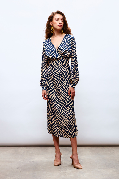 Sateen Zebra Desenli Saten Etek - Lacivert