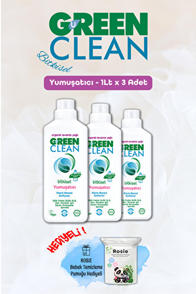 Green Clean U Bitkisel Çamaşır Yumuşatıcısı 1 Litre X 3 Adet Ve Rosie Pamuk