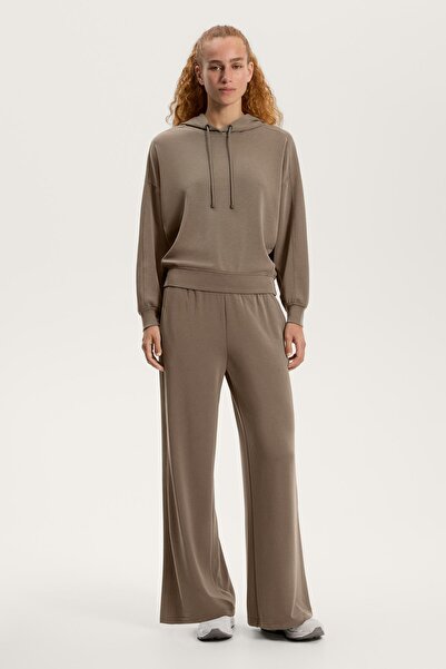 Oysho Modal içeren yumuşak dokulu kapüşonlu rib detaylı boxy sweatshirt