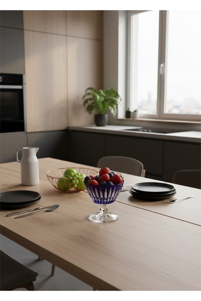 DECOSTYLE ÇOK AMAÇLI LİZBON DEKORLU RENKLİ AYAKLI KASE 345 cc ÇEREZ,DONDURMA SALATA MAGNOLYA