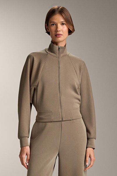 Oysho Çizgili dik yaka modal yumuşak dokulu ceket