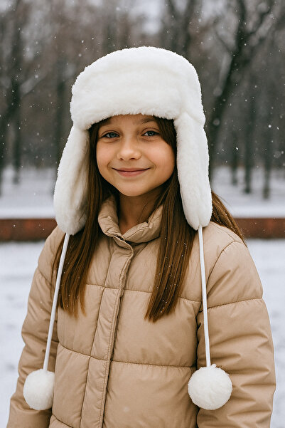 Luminos Butik Екрю хутряна плюшева шапка - дитяча шапка для дівчаток 1115