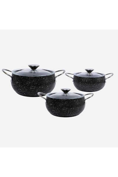 Gelincik Alkar Ezme Granit 3 lü Güveç Tencere Seti Çelik Saplı