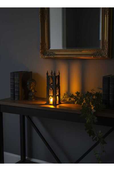 PAMUK'S DESİGN 3D Siyah İskandinav Gotik Şato Tasarımlı Dekoratif LED Mumluk ...