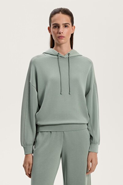 Oysho Modal içeren yumuşak dokulu kapüşonlu rib detaylı boxy sweatshirt