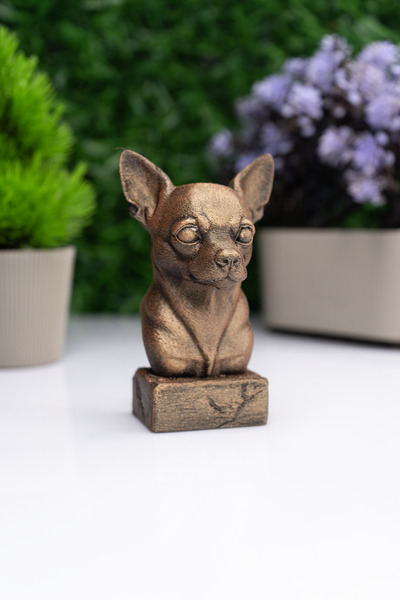 Makerpax Chihuahua Köpek Büst Heykel – El Yapımı Dekoratif Figür 10cm – Masa Üstü Süs Eşyası