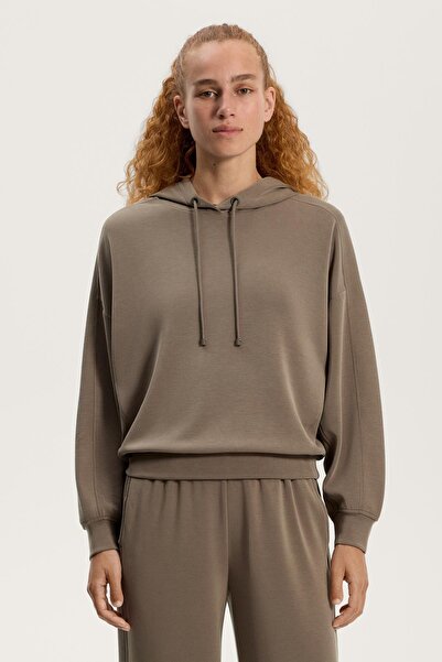 Oysho Modal içeren yumuşak dokulu kapüşonlu rib detaylı boxy sweatshirt
