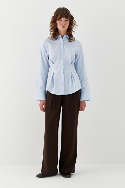 MARKALİSTE Belden Pleated Shirt with Waist Tie Blue