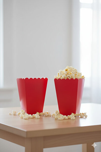 Deniz Party Store علبة فشار 10 قطع لون أحمر