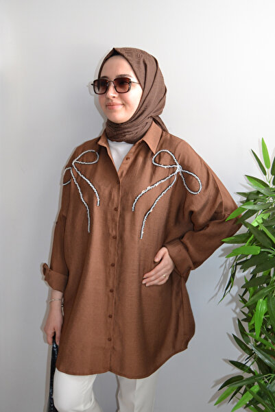 ASELA. Oversized Front Ribbon Embroidered Tunic Shirt Tunic
