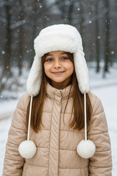 Luminos Butik Екрю хутряна плюшева шапка - дитяча шапка для дівчаток 1115