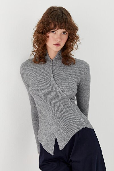 MARKALİSTE Belden Buttoned Sweater Gray