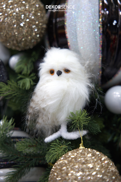 Dekorsende Yapay Tüylü Baykuş Beyaz 10 cm