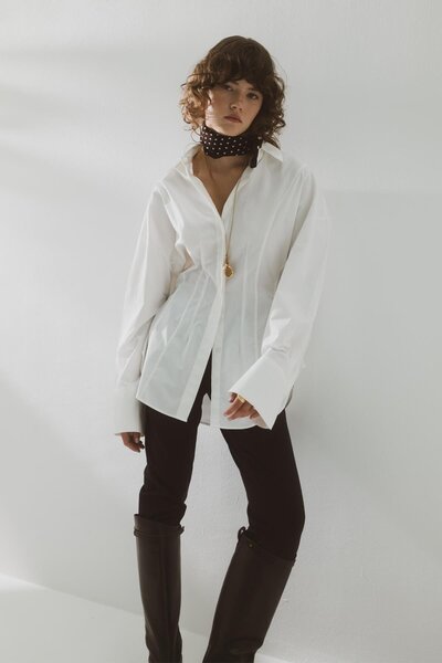 MARKALİSTE Pile Detailed Cotton Shirt Ecru