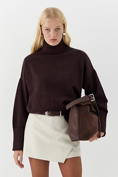 MARKALİSTE Basic High Neck Knit Sweater Brown
