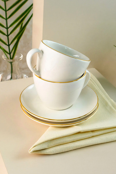 Digithome Alicia Luna 4 Parça Gold Detaylı 2 Kişilik Fincan Takımı Krem