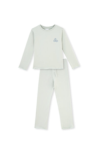 Dagi Set de pijama cu mânecă lungă cu detaliu cu imprimeu floral verde, cu de...