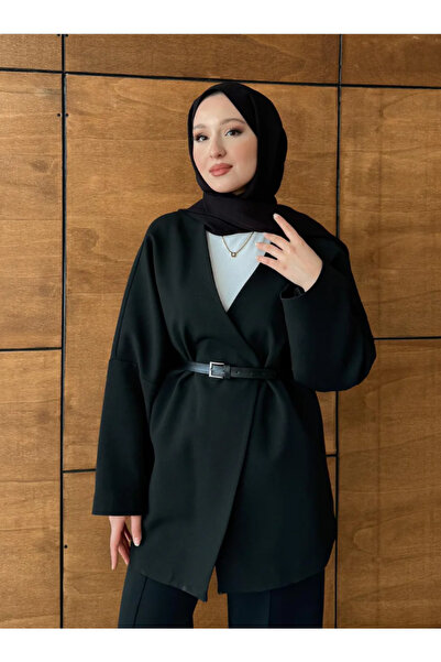 Molly Nelly Γυναικείο κομψό μπουφάν με ζώνη και επένδυση κιμονό