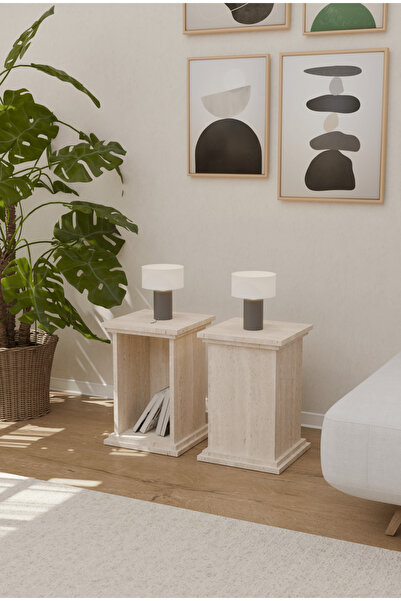onehediye Moln Yan Sehpa Kitaplık Modern Yeni Nesil Sütun Sehpa Traverten Desen
