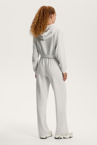 Oysho Rib detail crop hooded jacket with cotton and modal