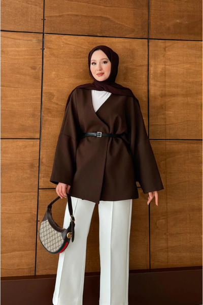 Molly Nelly Дамско елегантно яке с колан и подплата от кимоно