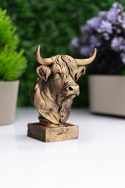 Makerpax Boğa Büst Heykel – El Yapımı Dekoratif Figür 10cm – Masa Üstü Süs Eşyası