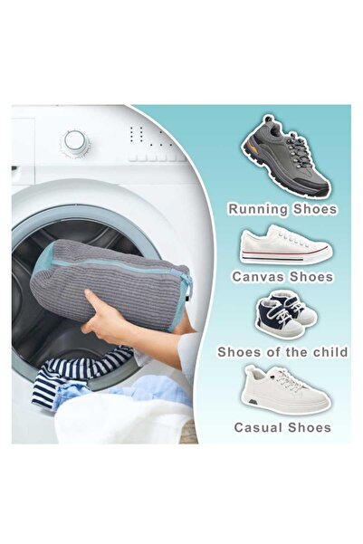 elfnur 1 Adet Büyük Boy Ayakkabı Yıkama Çantası Torba File Özel Makarna Kumaş Makinede Deforme Önleyici