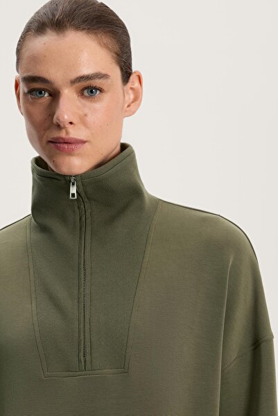 Oysho Yarım fermuarlı, fitilli detaylı, yumuşak dokulu modal sweatshirt