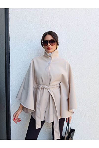 ESRAHELVACI Stand Collar Belted Cashmere Poncho