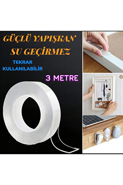 nelerbulurum 3 Metre x 2 cm Nano teknoloji Bant Süper Güçlü Tablo Pano Albüm ...