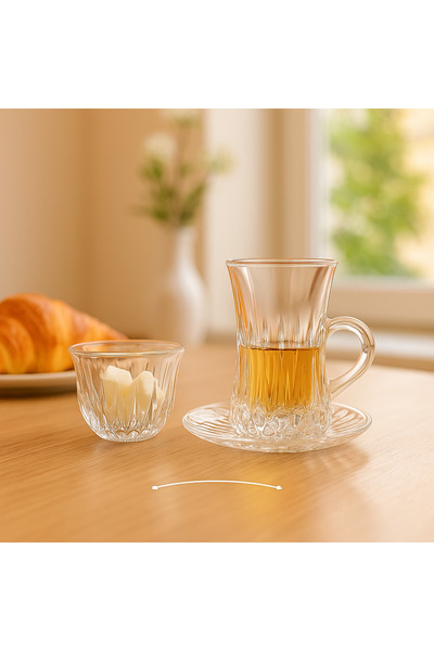 Dania Saudi tea and coffee set made of pure glass, consisting of 12 tea cups + 12 tea saucers + 12 coffee pots