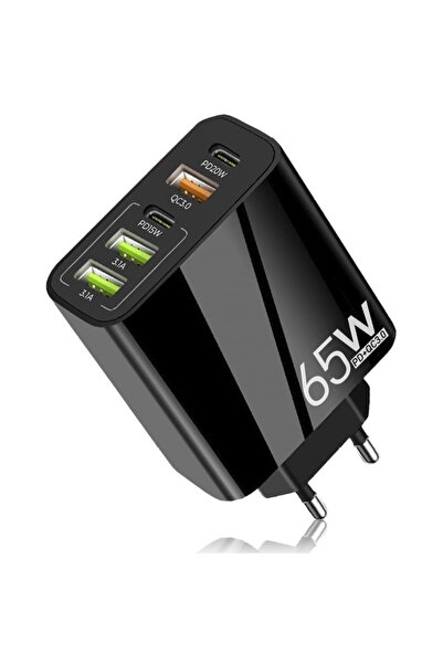 Timebox Încărcător de perete, 5 porturi, încărcare rapidă 65W, 3 x USB, 2 x Tip-C, universal, negru