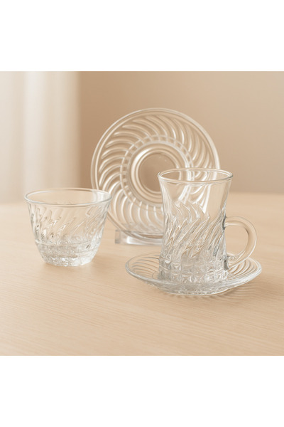 Dania Saudi tea and coffee set made of pure glass, consisting of 12 tea cups + 12 tea saucers + 12 Saudi coffee cups