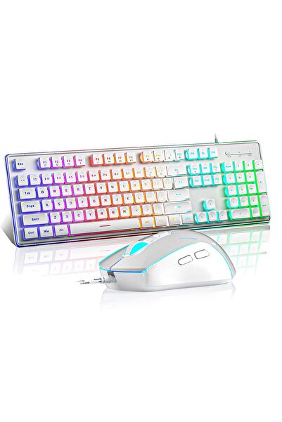 Timebox Keyboard Kit, RGB Gaming Mouse, 104 Slim Keys with Multimedia Functions, Wired, 7 Colors and Lightin