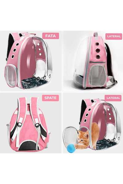 Timebox Transparent Pet Backpack, Capsule Design, Clear Window, Ventilated, Travel/Airplane Approved, Pink