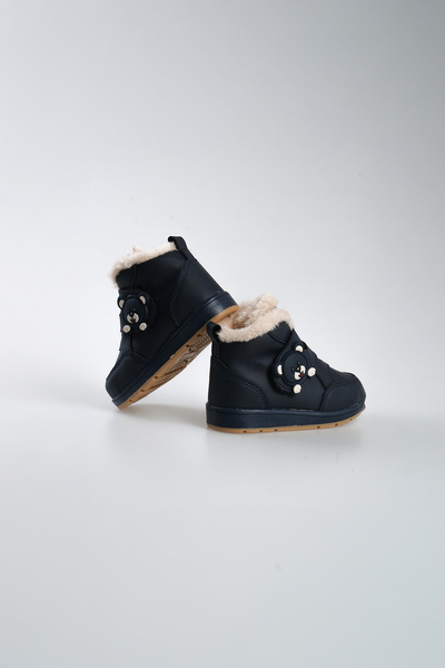 Bebek Sepeti Panda Detaylı Kürklü Unisex Çocuk Bebe Bot LACİVERT