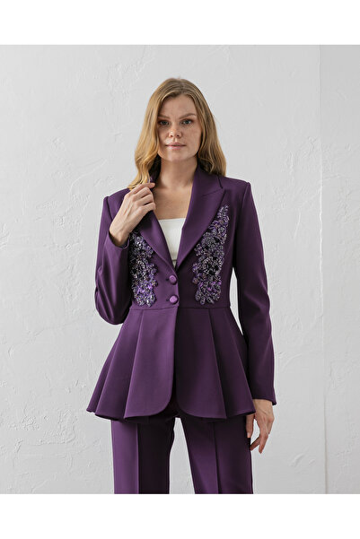 VUNTAL El İşlemeli Volanlı Blazer Pantolonlu İkili Takım