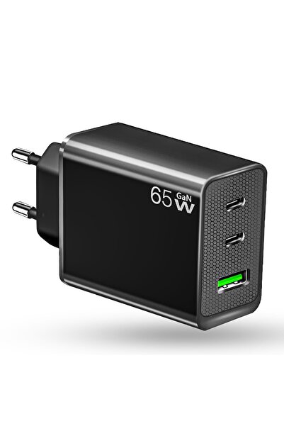 Timebox Φορτιστής δικτύου 3 θύρες γρήγορης φόρτισης 65W 2 x Type-C 1 USB μαύρο