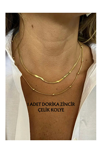 Vitastyle ALTIN RENK KARARMAZ PASLANMAZ DORİKA ZİNCİR ÇELİK KOLYE