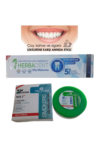 Herbadent Bitki Özlü Diş Macunu-Diş Beyazlatma Tozu-3'lü Diş Fırça-125 gr Hmd Sabun Hediye