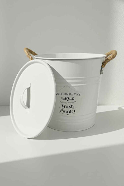 Desen Dekorasyon Metal 9 Litre Kapaklı Deterjan Kutusu Beyaz