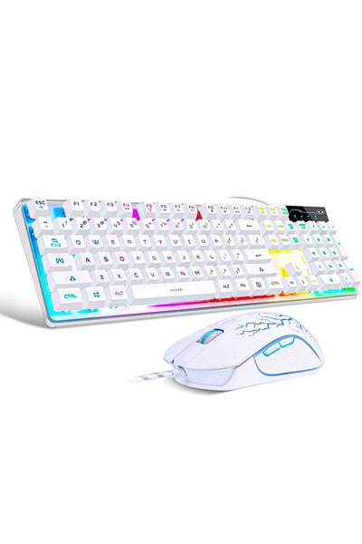 Timebox Set combinat tastatură și mouse pentru gaming, RGB, cu fir, USB, ergonomic, 104 taste, anti-ghosting