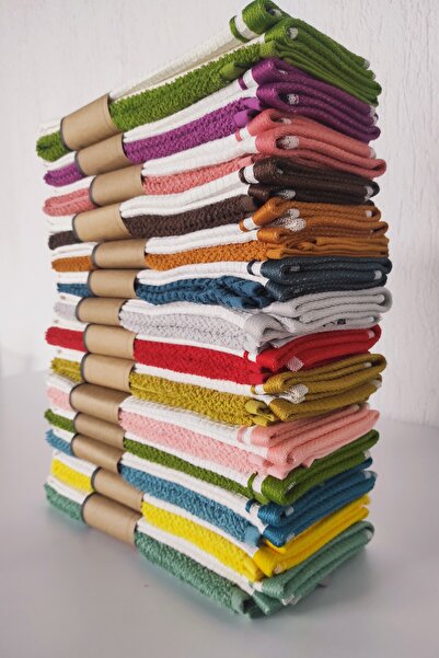 Sevim Ecru and Green Olive Figured Cotton Kitchen Towel Set - 40x60 Cm