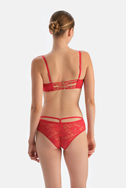 Dagi Red Back Detailed Front Open Lace Semi-Padded Bra