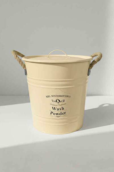 Desen Dekorasyon Deterjan Kutusu Metal Kulplu Krem